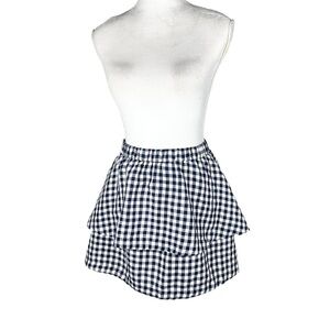 Madewell navy gingham tiered ruffle skirt miniskirt small